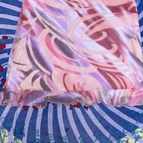 Vintage 90s patterned mesh dress with the lettuce trim and bow, by Taboo - Picture 2 of 10